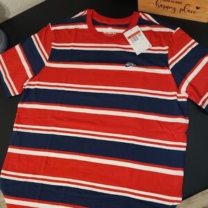 Nike Striped Tee in Red and Navy